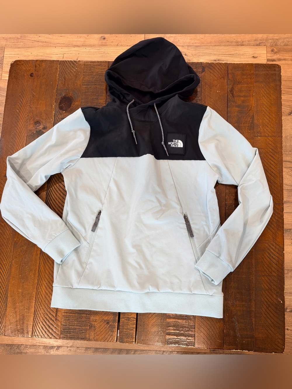 The North Face Women’s Black and Light Blue Hoodie Size Medium